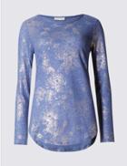 Marks & Spencer Floral Print Long Sleeve Jersey Top Blue Marl