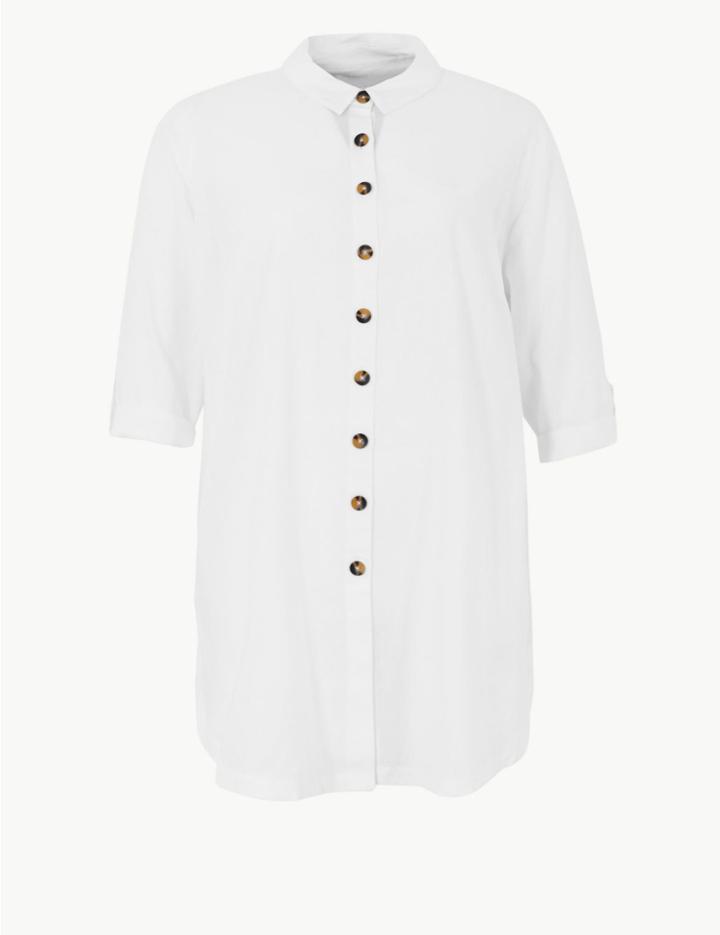 Marks & Spencer Curve Longline Long Sleeve Shirt White