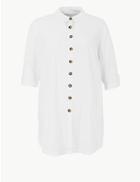 Marks & Spencer Curve Longline Long Sleeve Shirt White