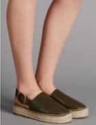 Marks & Spencer Leather Wedge Heel Espadrilles Khaki