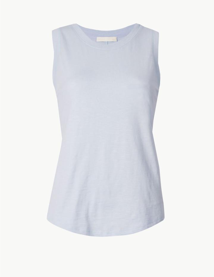 Marks & Spencer Pure Cotton Round Neck Vest Top Pale Blue