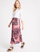 Marks & Spencer Pure Linen Printed Maxi Skirt Pink Mix