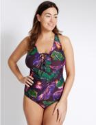 Marks & Spencer Plus Secret Slimming&trade; Floral Print Swimsuit Wine Mix