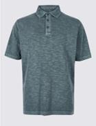 Marks & Spencer Pure Cotton Textured Polo Shirt Dark Blue Denim