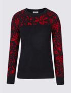 Marks & Spencer Jacquard Print Round Neck Jumper Navy Mix