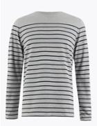 Marks & Spencer Cotton Rich Striped T-shirt Grey Mix
