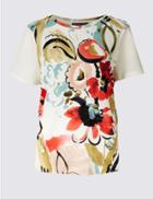Marks & Spencer Petite Floral Print Short Sleeve T-shirt Ivory Mix