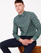 Marks & Spencer Tailored Fit William Morris Print Shirt Green Mix