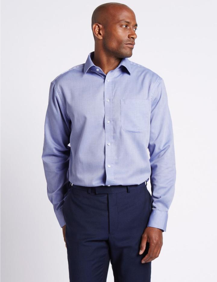 Marks & Spencer 2 Pack Easy To Iron Regular Fit Shirts Blue