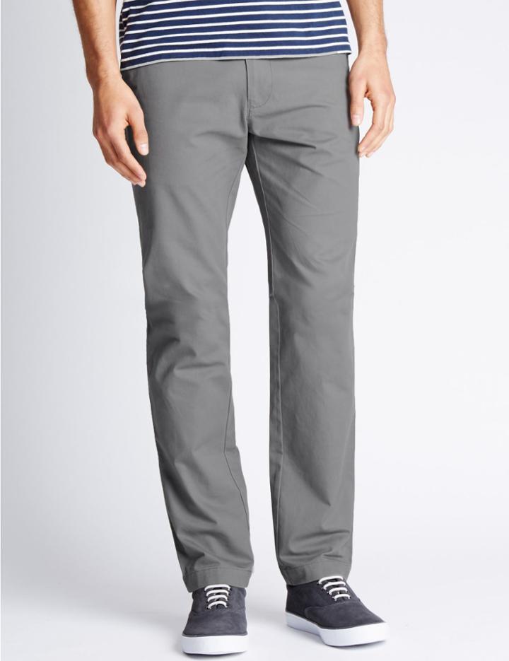Marks & Spencer Slim Fit Pure Cotton Flat Front Chinos Medium Grey
