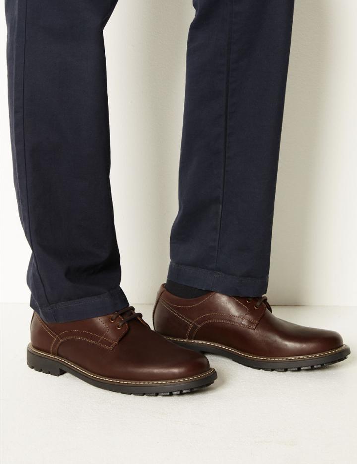Marks & Spencer Wide Fit Leather Lace-up Derby Shoes Brown