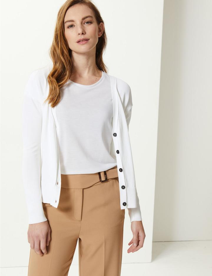 Marks & Spencer V-neck Button Detailed Cardigan Soft White