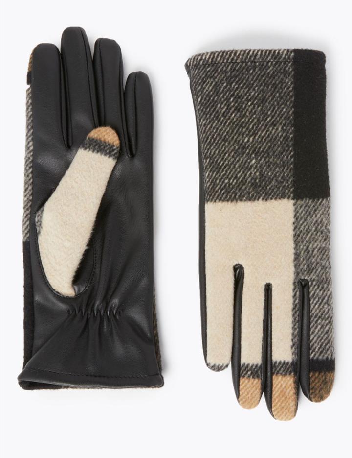 Marks & Spencer Checked Gloves Natural