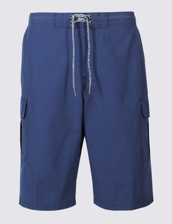 Marks & Spencer Cotton Rich Swim Shorts Blue