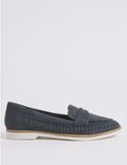 Marks & Spencer Leather Side Detail Loafers Navy