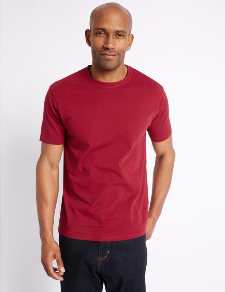 Marks & Spencer Pure Cotton Slim Fit T-shirt With Staynew&trade; Red Mix