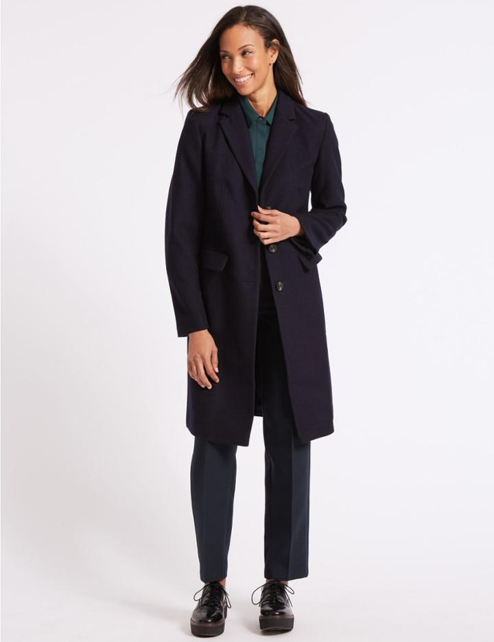 Marks & Spencer Wool Rich Single Breasted Coat Navy