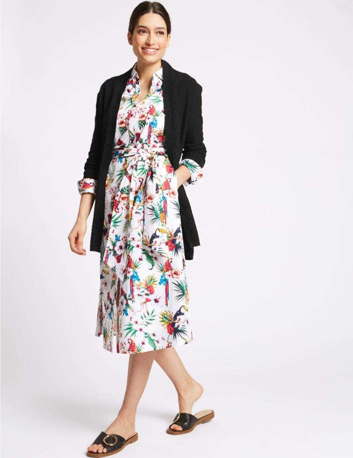 Marks & Spencer Textured Stitch Neck Detail Cardigan Black