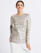 Marks & Spencer Animal Print Foil Long Sleeve Top Gold