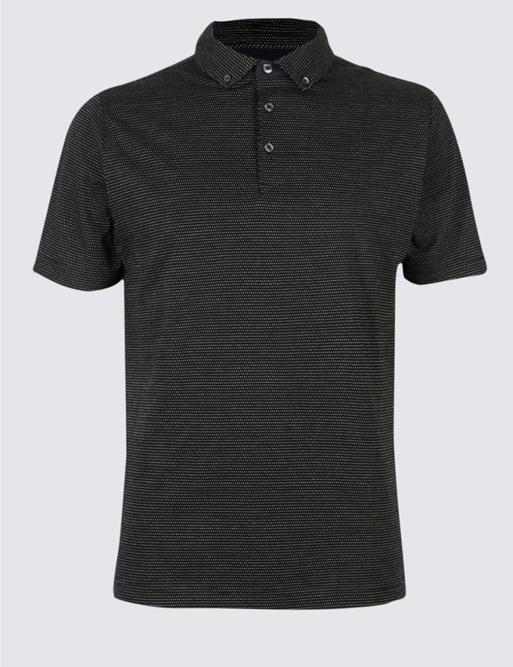 Marks & Spencer Slim Fit Pure Cotton Textured Polo Shirt Black Mix