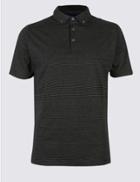 Marks & Spencer Slim Fit Pure Cotton Textured Polo Shirt Black Mix