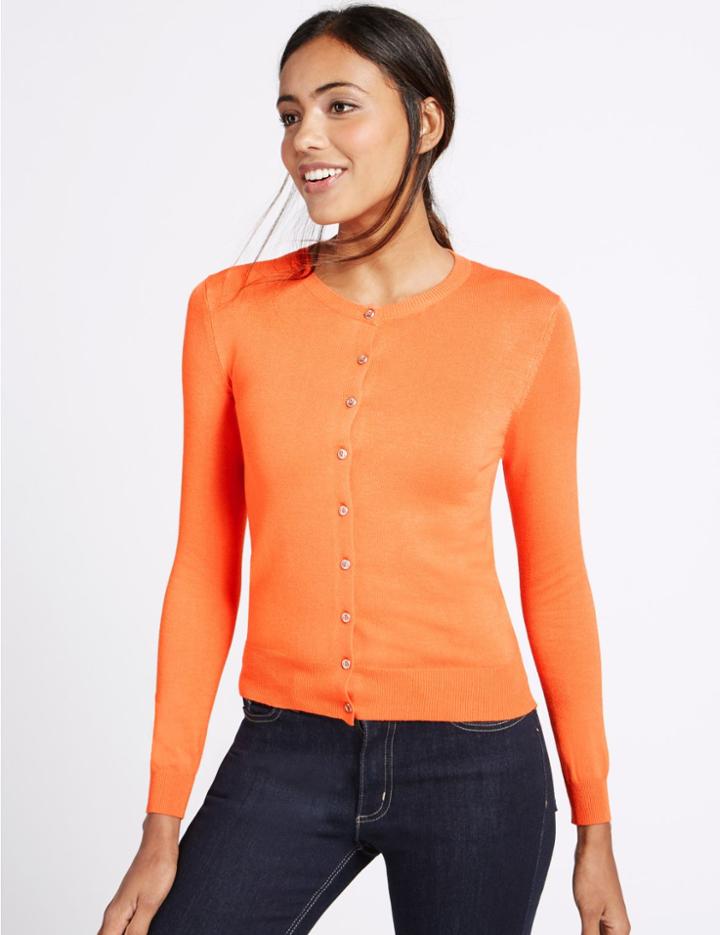 Marks & Spencer Round Neck Cardigan Orange
