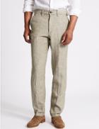 Marks & Spencer Straight Fit Pure Linen Trousers Stone