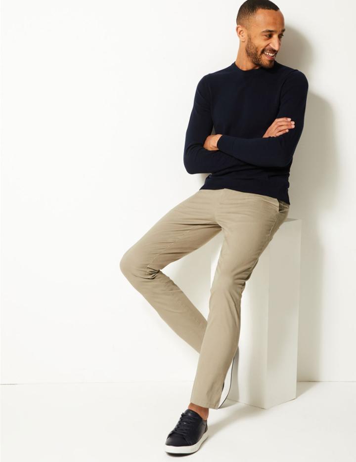 Marks & Spencer Cotton Rich Shorter Length Chinos With Stretch Natural