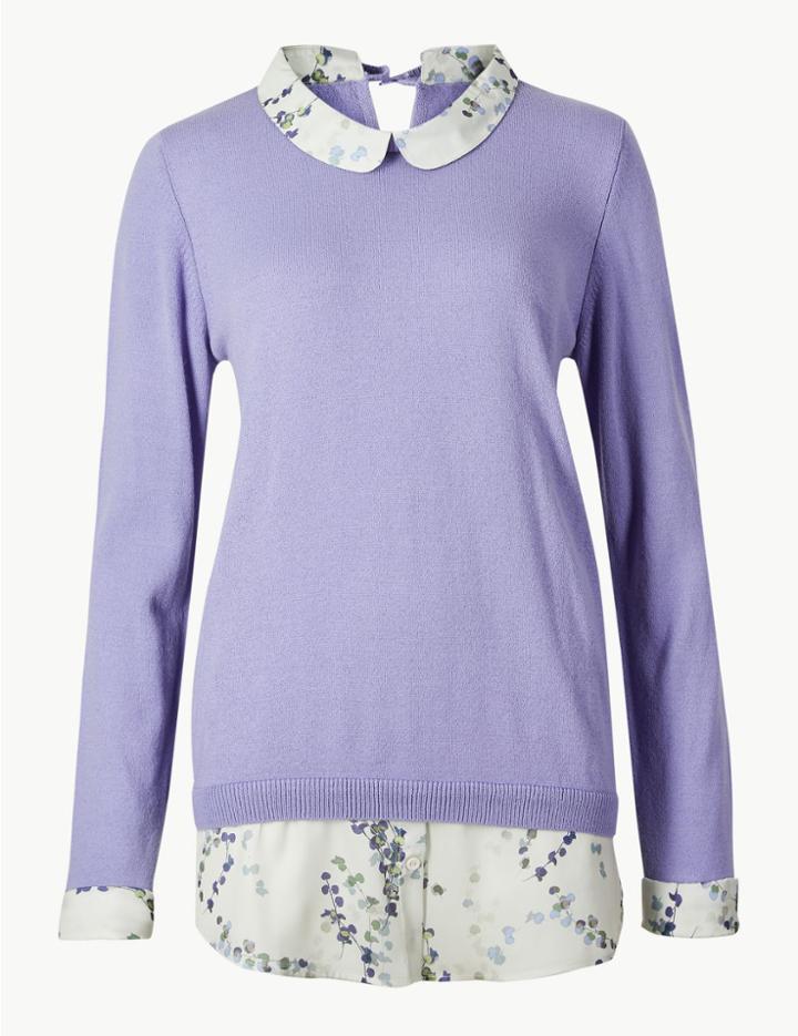 Marks & Spencer Woven Hem Peter Pan Collar Jumper Light Purple