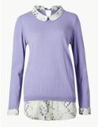 Marks & Spencer Woven Hem Peter Pan Collar Jumper Light Purple