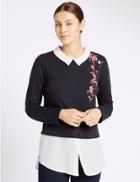 Marks & Spencer Pure Cotton Double Layer Jersey Top Navy Mix