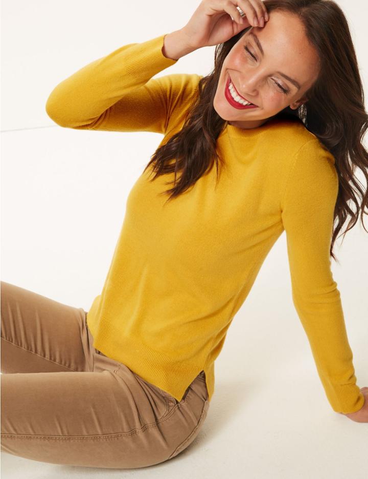 Marks & Spencer Round Neck Long Sleeve Jumper Honey