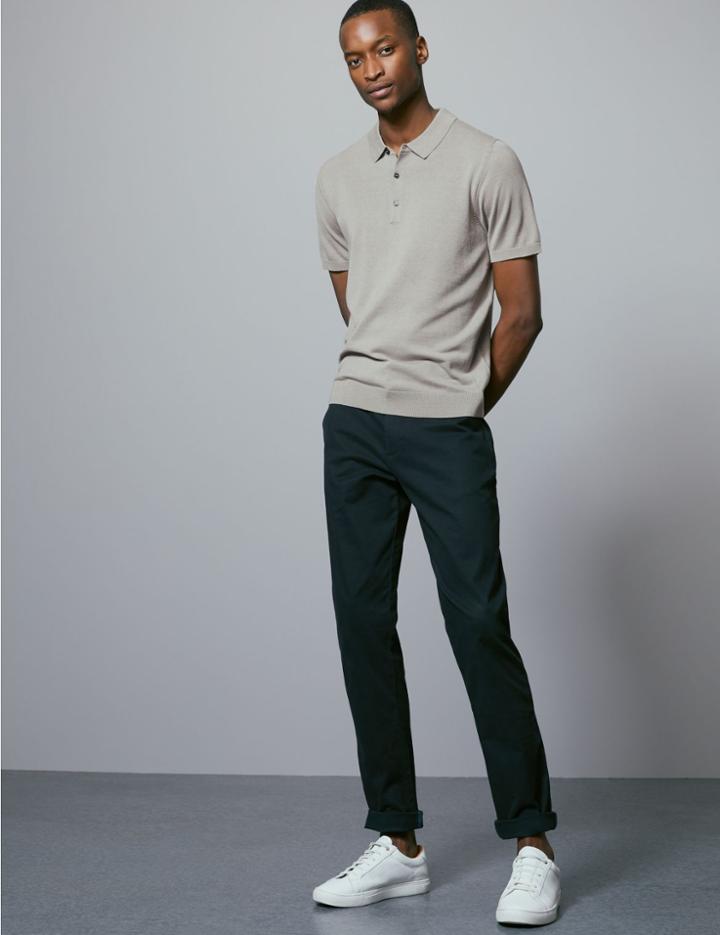 Marks & Spencer Cotton Blend Slim Fit Polo Shirt Grey