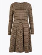Marks & Spencer Dogtooth Fit & Flare Dress Brown Mix