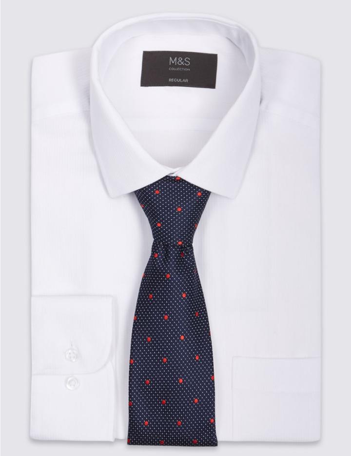 Marks & Spencer Easy To Iron Regular Fit Shirt With Tie White Mix