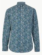 Marks & Spencer Cotton Floral Relaxed Shirt Blue Mix
