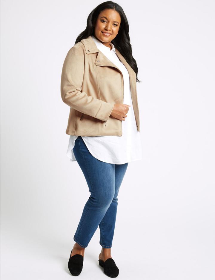 Marks & Spencer Curve Faux Suede Biker Jacket Stone