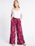 Marks & Spencer Floral Print Cropped Wide Leg Trousers Pink Mix