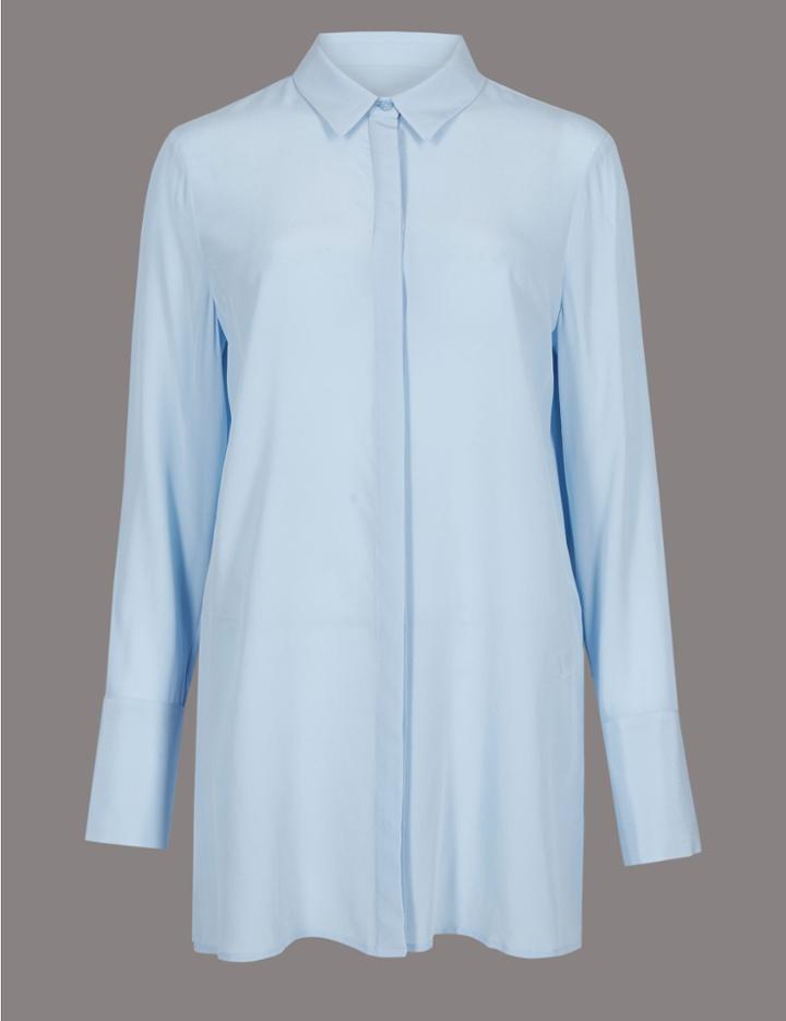Marks & Spencer Pure Silk Long Sleeve Shirt Chambray
