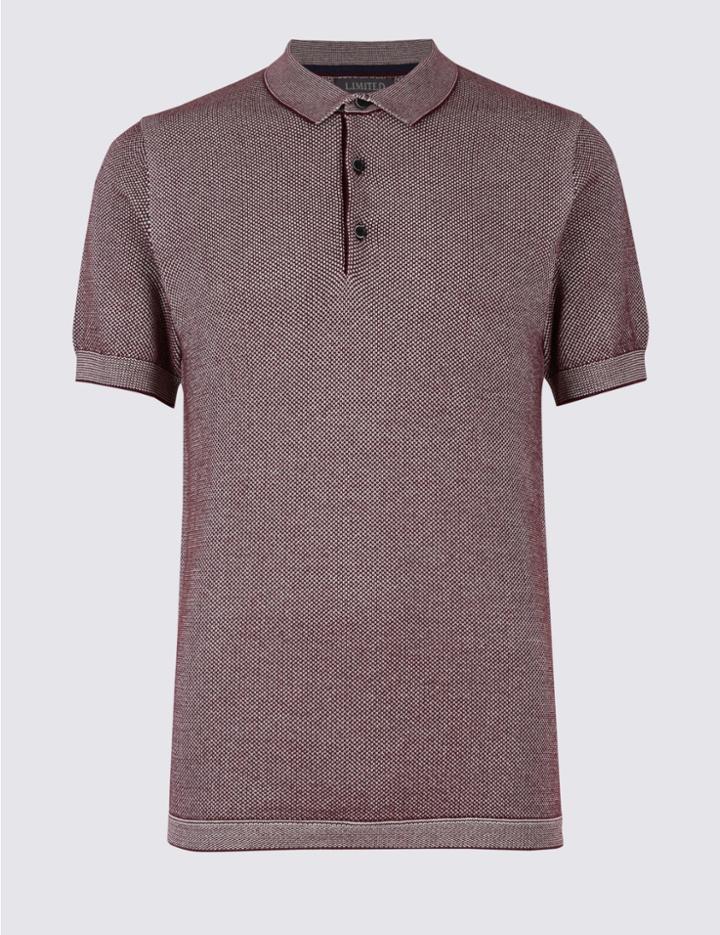 Marks & Spencer Pure Cotton Textured Slim Fit Jumper Dark Wine