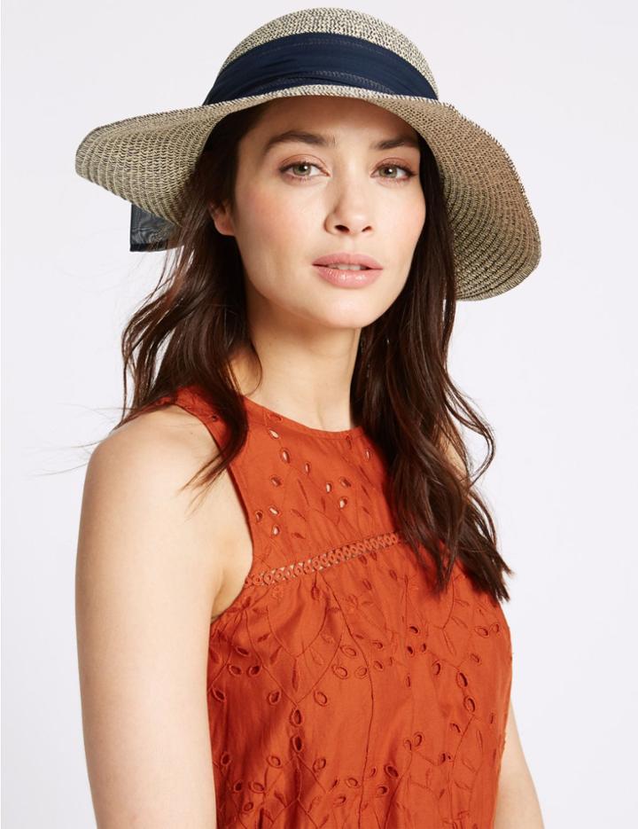 Marks & Spencer Marl Scarf Summer Hat Navy Mix