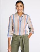 Marks & Spencer Pure Linen Striped Long Sleeve Shirt Natural Mix