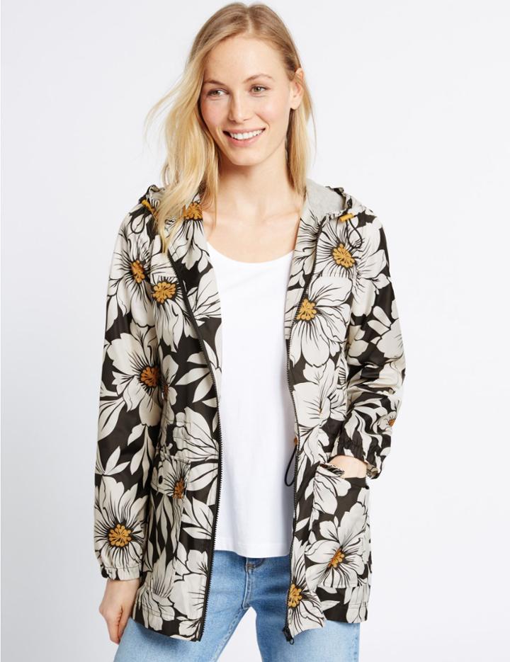 Marks & Spencer Floral Print Parka Coat With Stormwear&trade; Black Mix
