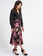 Marks & Spencer Floral Jacquard A-line Midi Skirt Magenta Mix