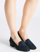 Marks & Spencer Wide Fit Leather Block Heel Pump Shoes Navy