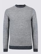 Marks & Spencer Cotton Rich Striped Slim Fit Jumpers Navy