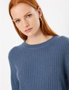 Marks & Spencer Pure Cashmere Relaxed Ribbed Jumper Slate Blue