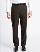 Marks & Spencer Regular Fit Flat Front Trousers Chocolate Mix