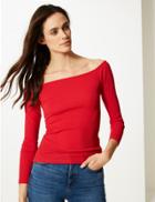 Marks & Spencer Textured Long Sleeve Bardot Top Red