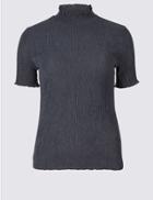 Marks & Spencer Textured Funnel Neck Short Sleeve T-shirt Charcoal